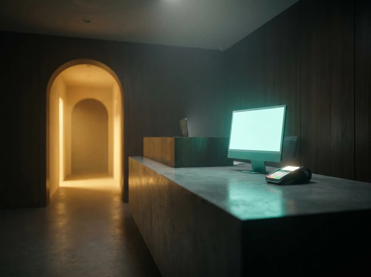 Praxisempfang bei Nacht mit Kartenterminal