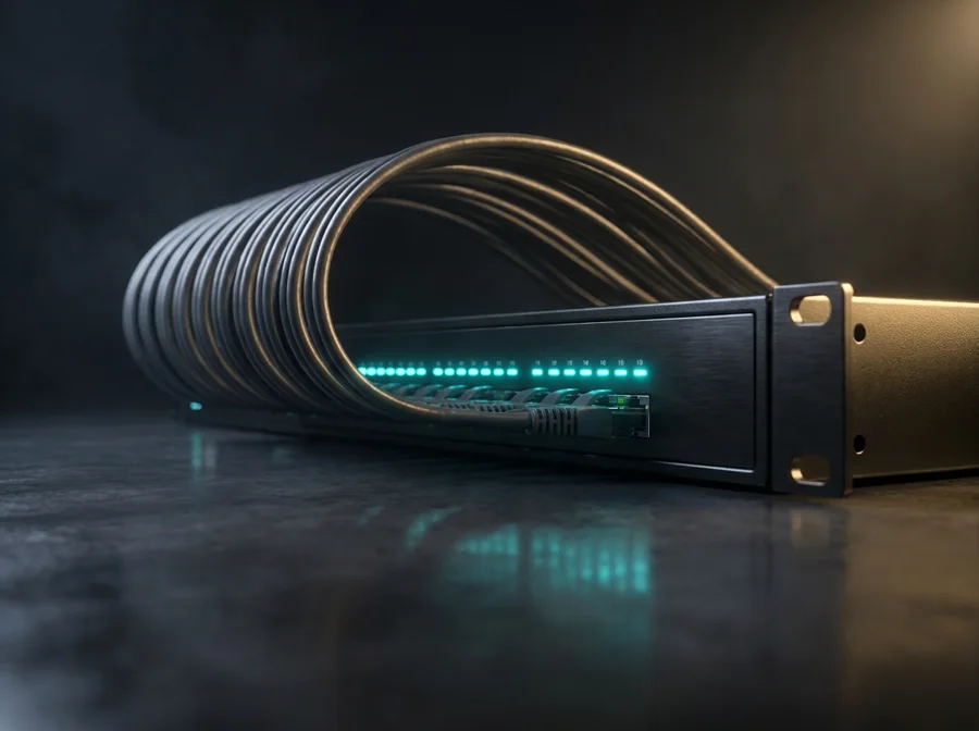 Netzwerkswitch mit leuchtenden Anschlüssen